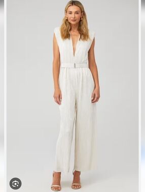 Sabina Musayev Peleg Champagne White Plunge Jumpsuit Size M